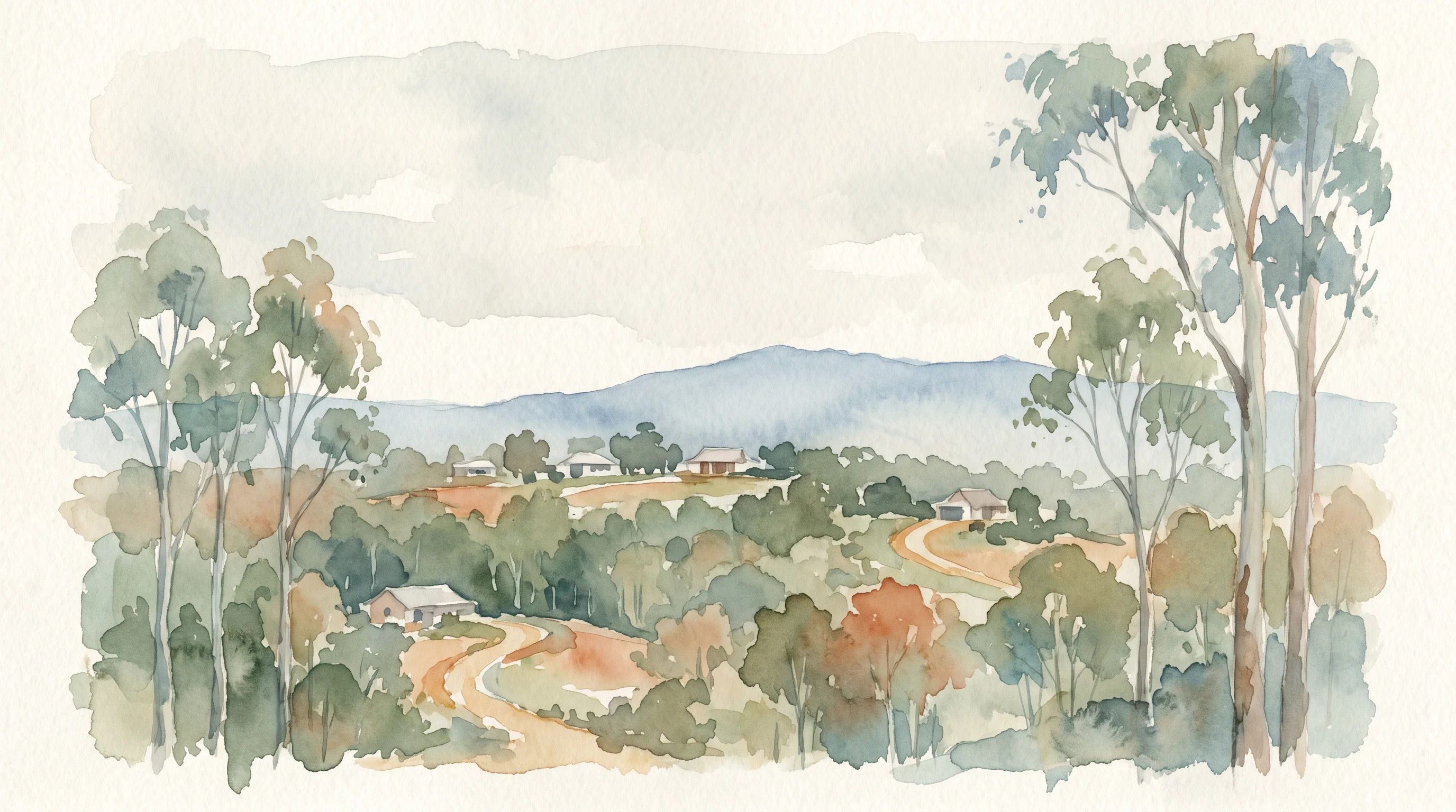 A watercolour of Kurrajong in the Hawkesbury — its streets, river flats and access