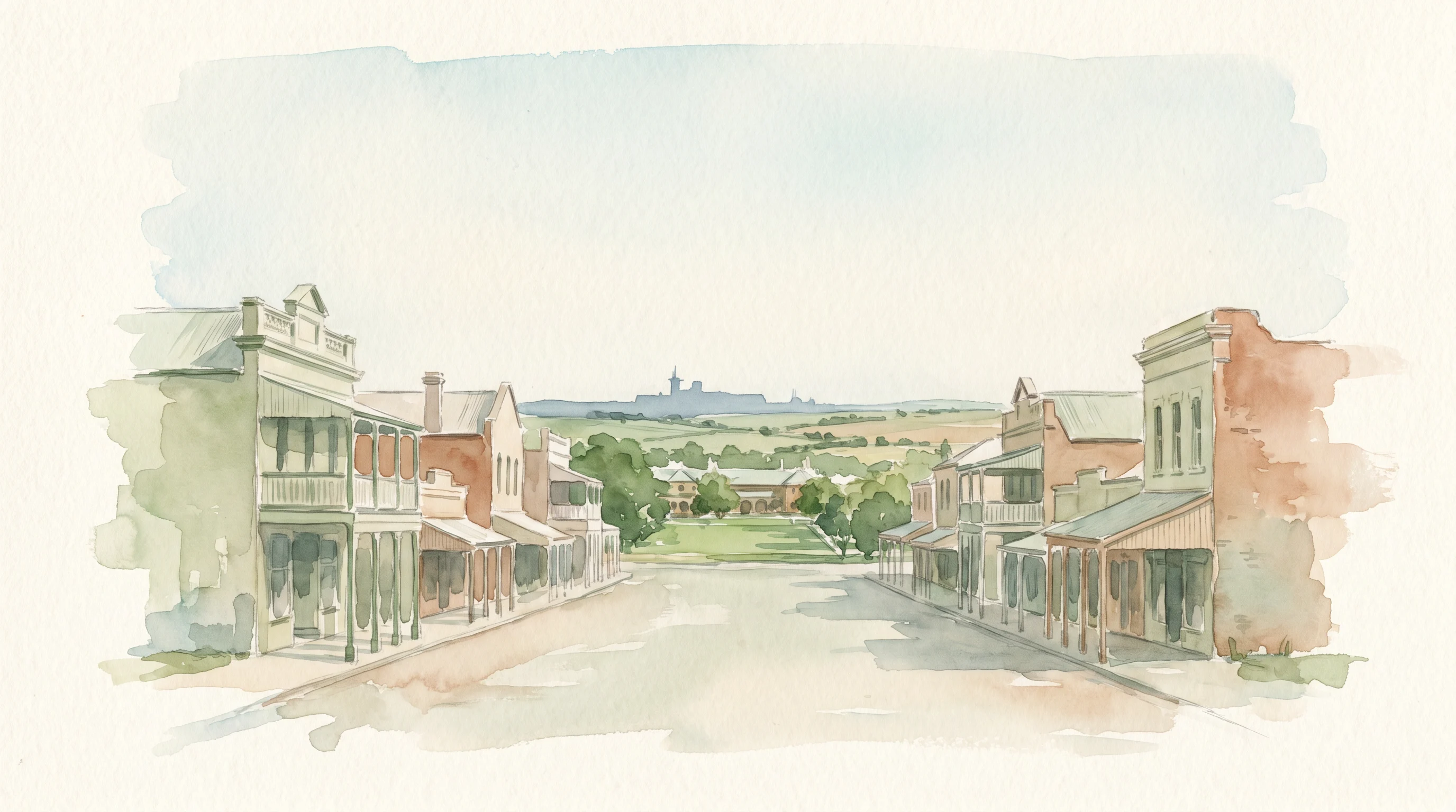 A watercolour of Richmond in the Hawkesbury — its streets, river flats and access