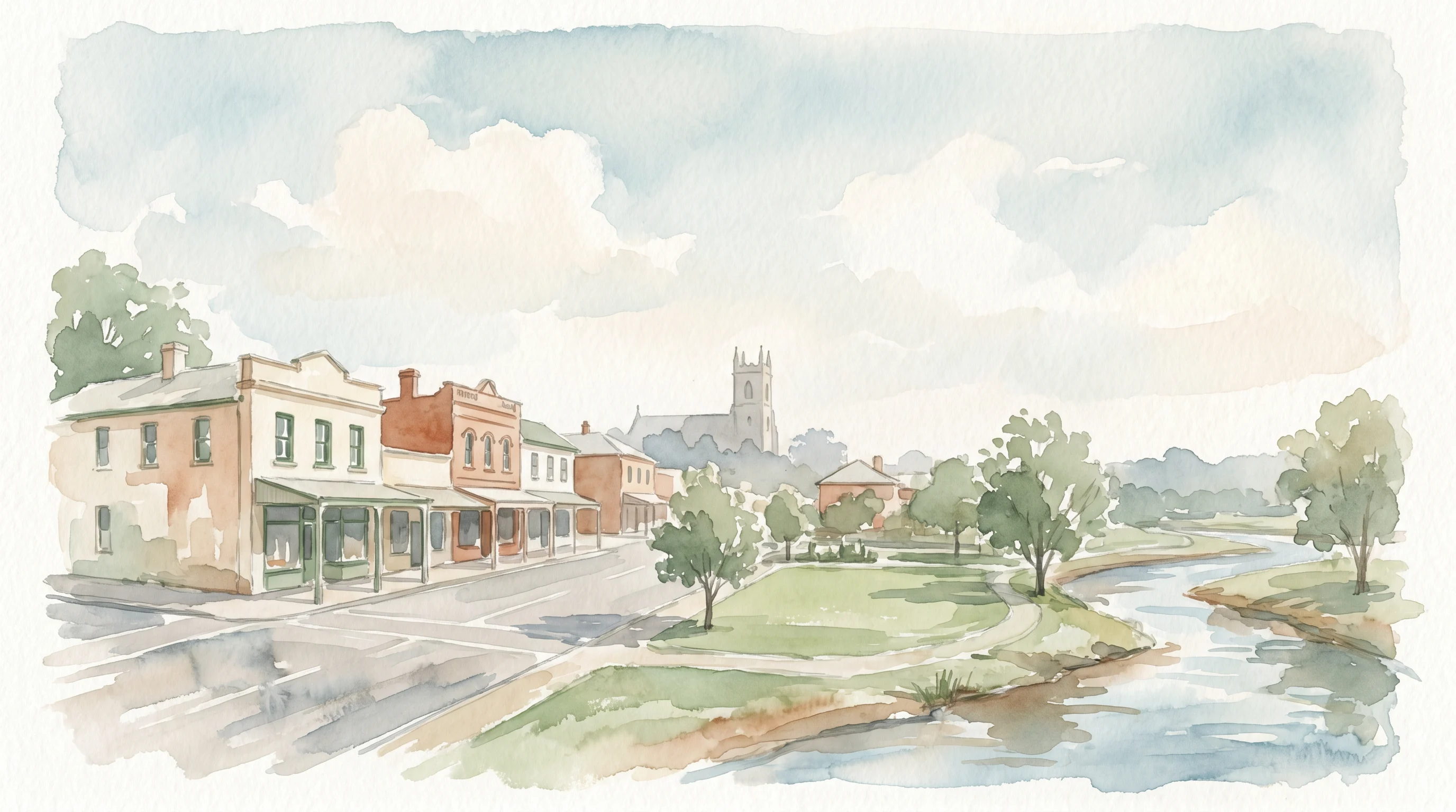 A watercolour of Windsor in the Hawkesbury — its streets, river flats and access
